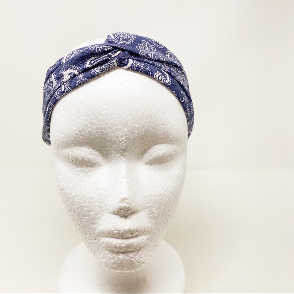Blue Paisley Knotted Front Stretch Headband - Picture 2 of 4